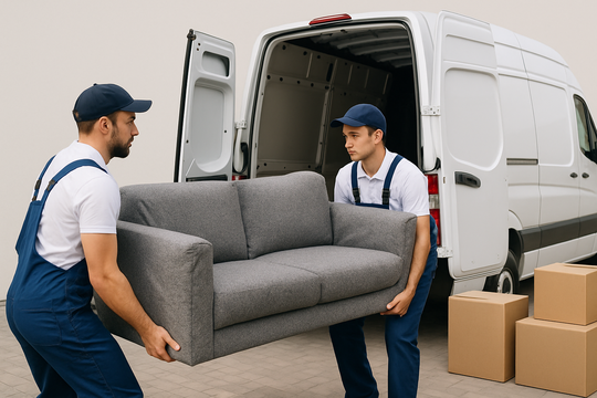 Möbeltransport per Beiladung Dortmund – Sofa wird in den Transporter geladen